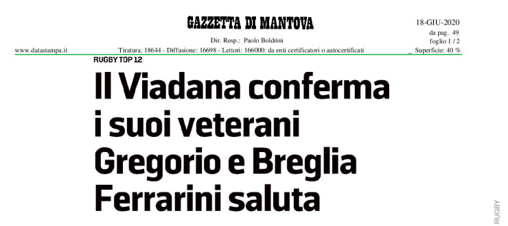 Il Viadana conferma i suoi veterani Gregorio e Breglia. Ferrarini saluta