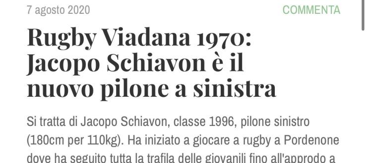 Rugby Viadana 1970: Jacopo Schiavon è il nuovo pilone a sinistra