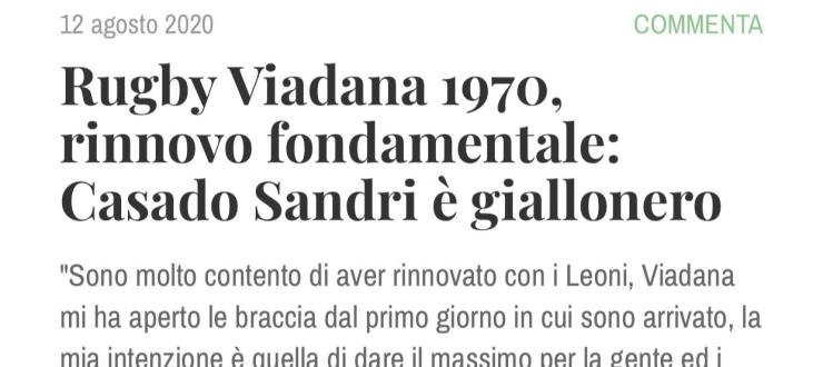 Rugby Viadana 1970, rinnovo fondamentale: Casado Sandri è giallonero