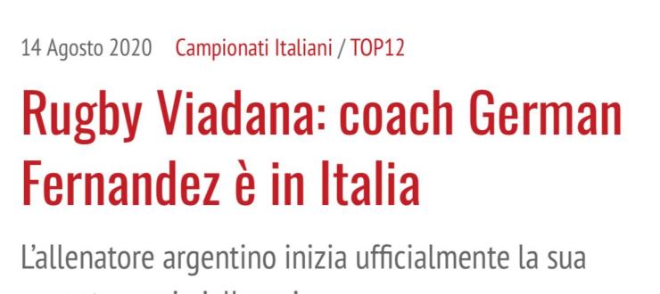 Rugby Viadana: coach German Fernandez è in Italia