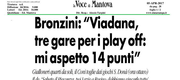 Bronzini: "Viadana, tre gare per i play off: mi aspetto 14 punti"