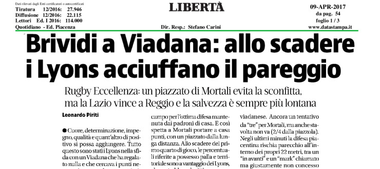 Brividi a Viadana: allo scadere i Lyons acciuffano il pareggio