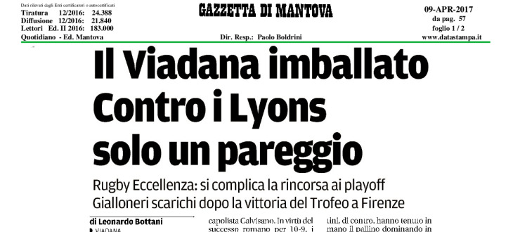 Il Viadana imballato. Contro i Lyons solo un pareggio