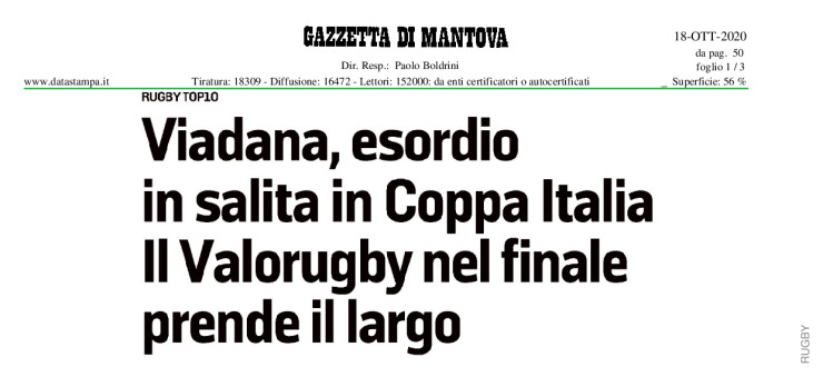 Viadana, esordio in salita in Coppa Italia. Il Valorugby nel finale prende il largo