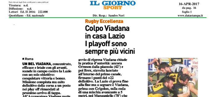 Colpo Viadana in casa Lazio. I playoff sono sempre più vicini