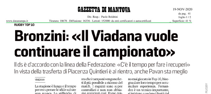 Bronzini: "Il Viadana vuole continuare il campionato"