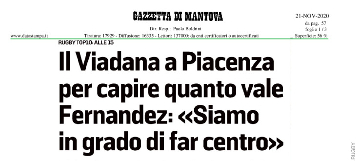 Il Viadana a Piacenza per capire quanto vale. Fernandez: "Siamo in grado di far centro"