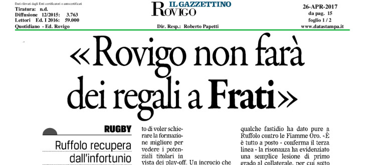 Rovigo non farà dei regali a Frati