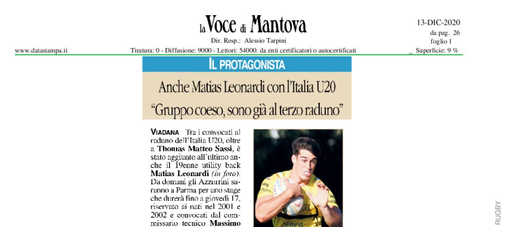 Anche Matias Leonardi con l'Italia U20. "Gruppo coeso, sono già al terzo raduno"