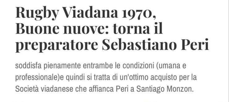 Rugby Viadana 1970, Buone nuove: torna il preparatore Sebastiano Peri