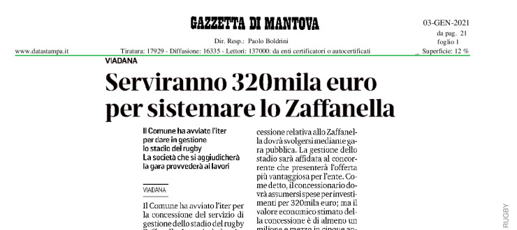 Serviranno 320mila euro per sistemare lo Zaffanella 