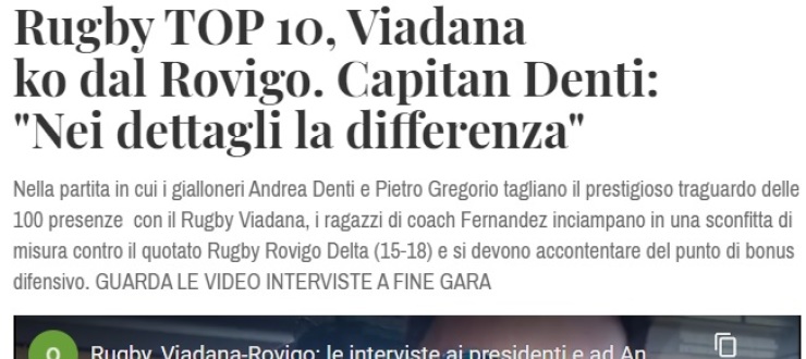 Rugby TOP 10, Viadana ko dal Rovigo. Capitan Denti: "Nei dettagli la differenza"
