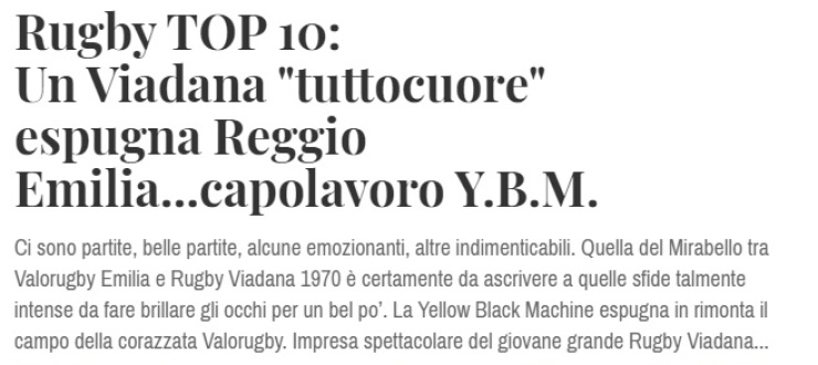 Rugby TOP 10: Un Viadana "tuttocuore" espugna Reggio Emilia...capolavoro Y.B.M.
