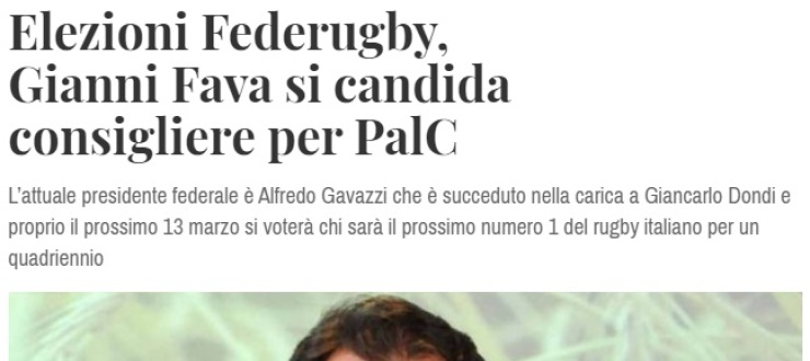 Elezioni Federugby, Gianni Fava si candida consigliere per PalC