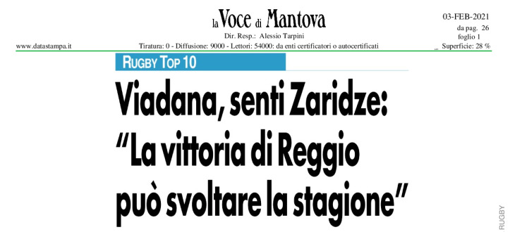 Viadana, senti Zaridze: "La vittoria di Reggio può svoltare la stagione"