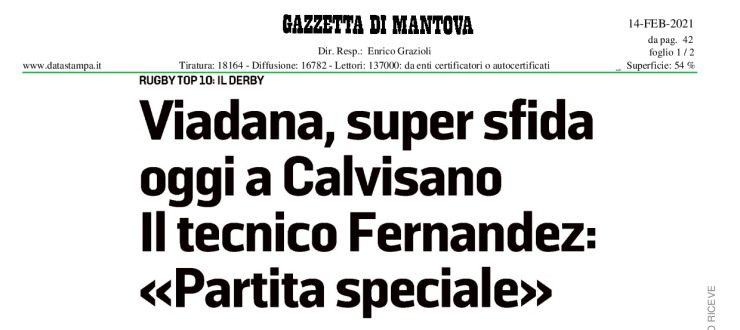 Viadana, super sfida oggi a Calvisano. Il tecnico Fernandez: "Partita speciale"