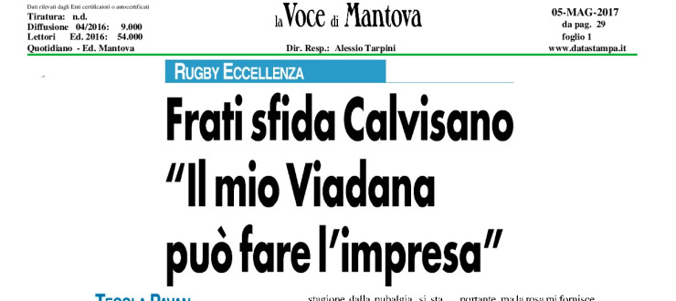 Frati sfida Calvisano: "Il mio Viadana può fare l'impresa"