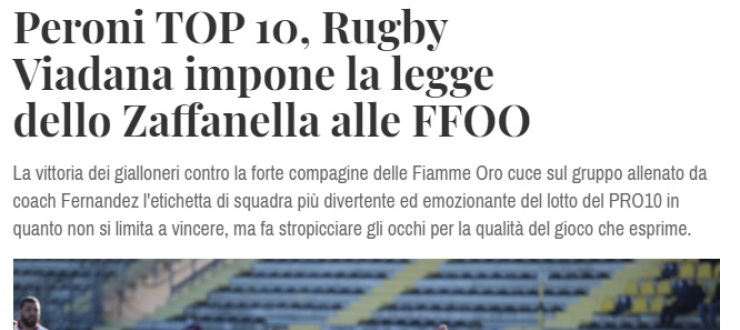Peroni TOP 10, Rugby Viadana impone la legge dello Zaffanella alle FFOO