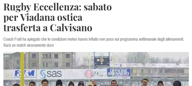 Rugby Eccellenza: sabato per Viadana ostica trasferta a Calvisano