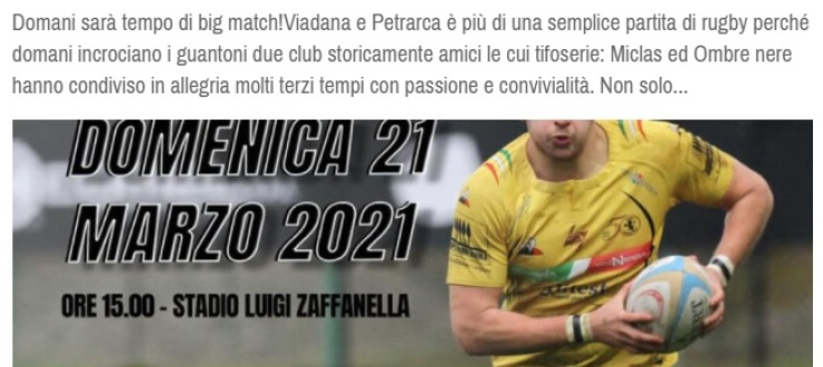 Il mondo ovale urla: "Forza Rama!" Rugby Viadana e Petrarca Padova, domani in campo, ecco il XV!