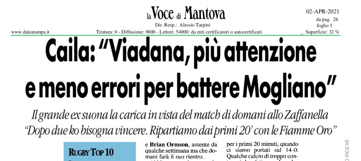 Caila: "Viadana, più attenzione e meno errori per battere Mogliano"