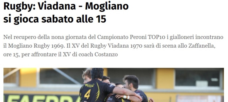 Rugby: Viadana - Mogliano si gioca sabato alle 15