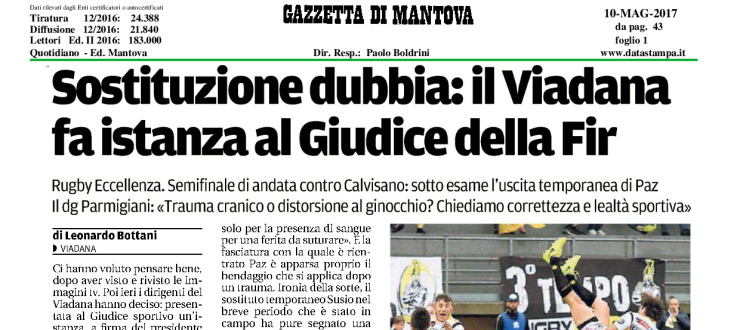 Sostituzione dubbia: il Viadana fa istanza al Giudice della Fir