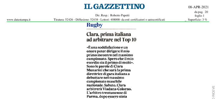 Clara, prima italiana ad arbitrare nel Top10