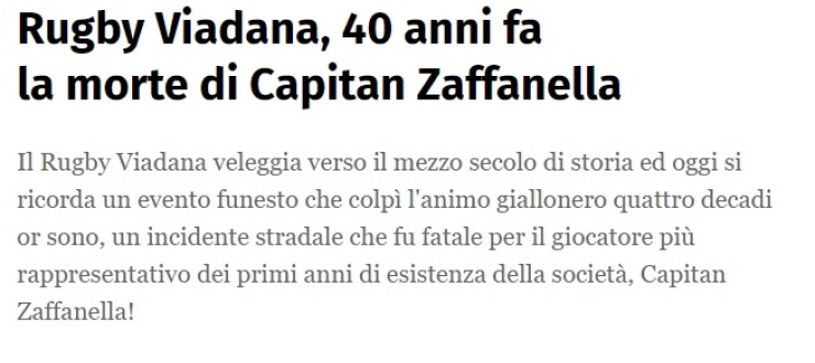 Rugby Viadana, 40 anni fa la morte di Capitan Zaffanella