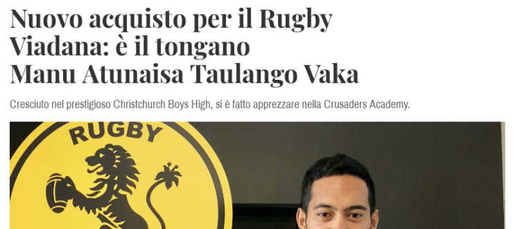 Nuovo acquisto per il Rugby Viadana: è il tongano Manu Atunaisa Taulango Vaka
