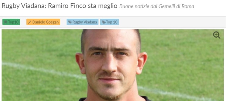 Rugby Viadana: Ramiro Finco sta meglio