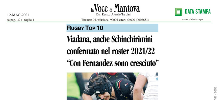 Viadana, anche Schinchirimini confermato nel roster 2021/22. "Con Fernandez sono cresciuto"
