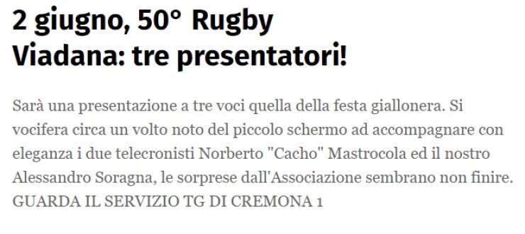 2 giugno, 50° Rugby Viadana: tre presentatori!