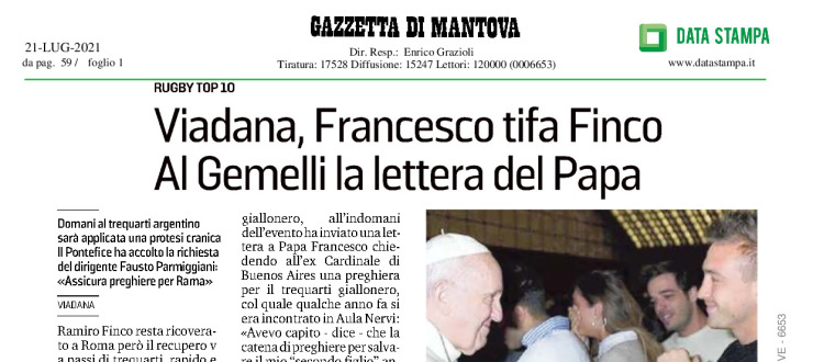 Viadana, Francesco tifa Finco. Al Gemelli la lettera del Papa