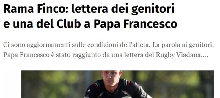 Rama Finco: lettera dei genitori e una del Club a Papa Francesco