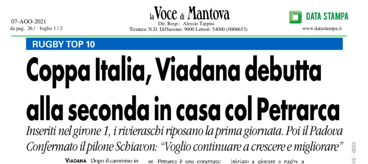 Coppa Italia, Viadana debutta alla seconda in casa col Petrarca