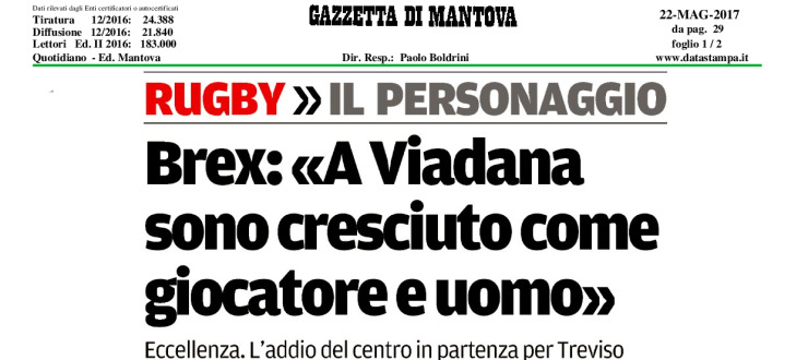 Brex: "A Viadana sono cresciuto come giocatore e uomo"