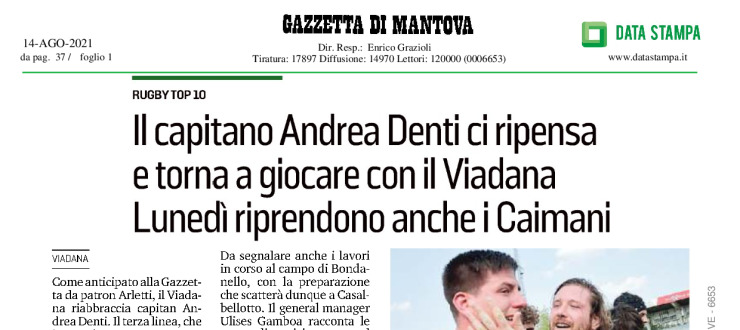 Il capitano Andrea Denti ci ripensa e torna a giocare con il Viadana.