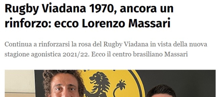 Rugby Viadana 1970, ancora un rinforzo: ecco Lorenzo Massari