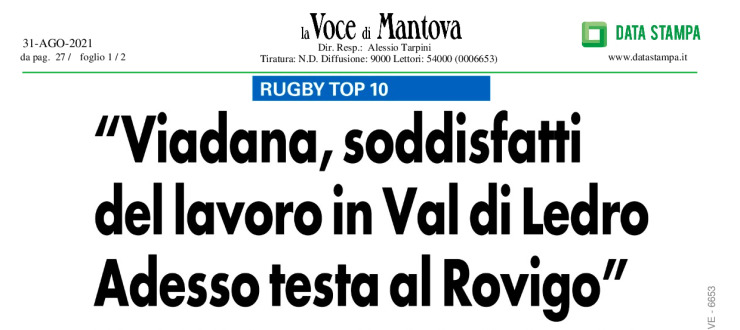 "Viadana, soddisfatti del lavoro in Val di Ledro. Adesso testa al Rovigo"