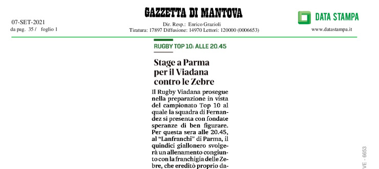 Stage a Parma per il Viadana contro le Zebre
