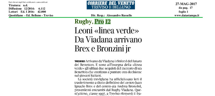 Leoni "linea verde". Da Viadana arrivano Bronzini e Brex