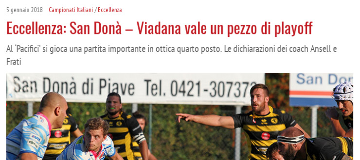 Eccellenza: San Donà – Viadana vale un pezzo di playoff