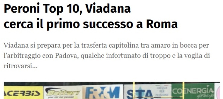 Peroni Top 10, Viadana cerca il primo successo a Roma