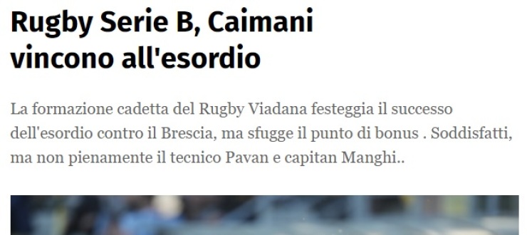 Rugby Serie B, Caimani vincono all'esordio
