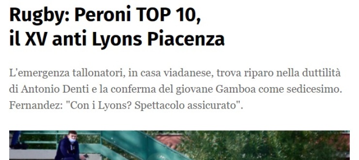 Rugby: Peroni TOP 10, il XV anti Lyons Piacenza