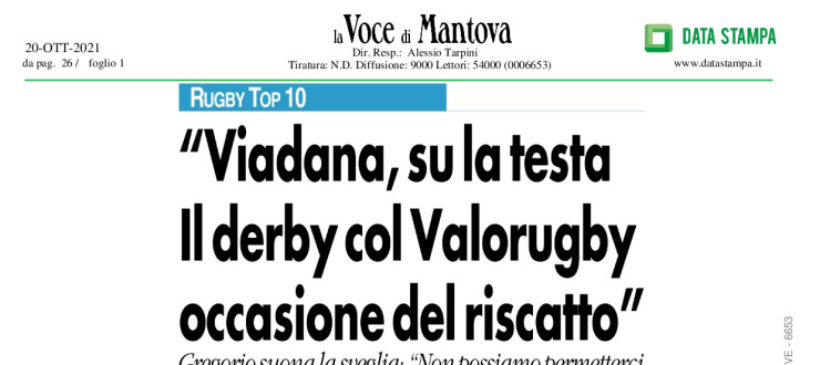 "Viadana, su la testa. Il derby col Valorugby occasione del riscatto"