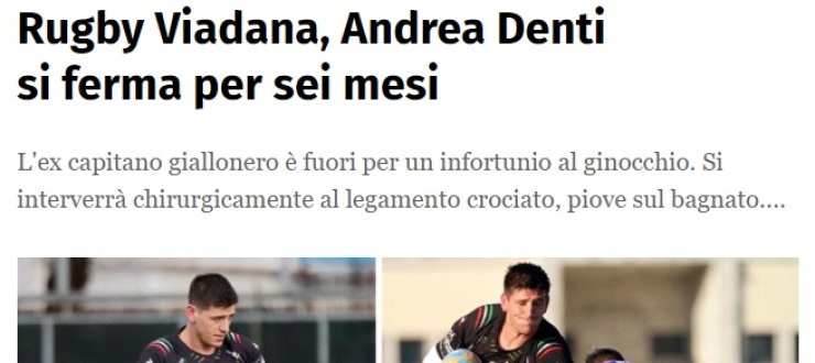 Rugby Viadana, Andrea Denti si ferma per sei mesi