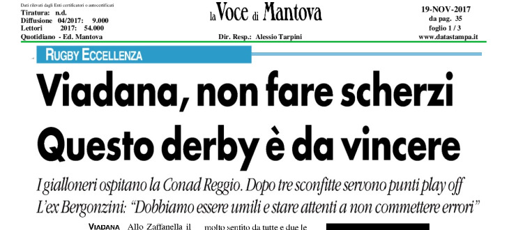 Viadana non fare scherzi: questo derby è da vincere