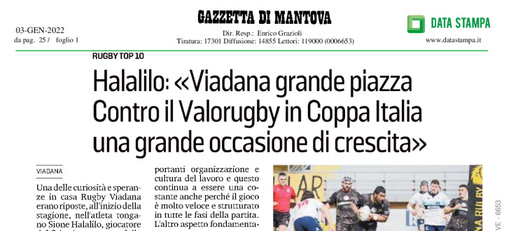 Halalilo:<<Viadana grande piazza. Contro il Valorugby in Coppa Italia una grande occasione di crescita>>